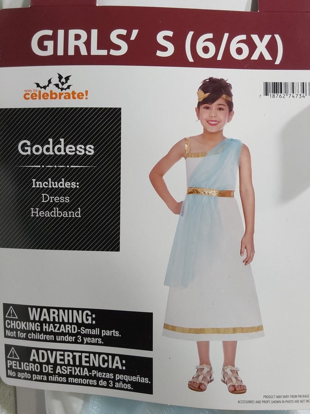 Goddess Costume Girls Size (6/6X) Includes Dress & Headband By Way To Celebrate